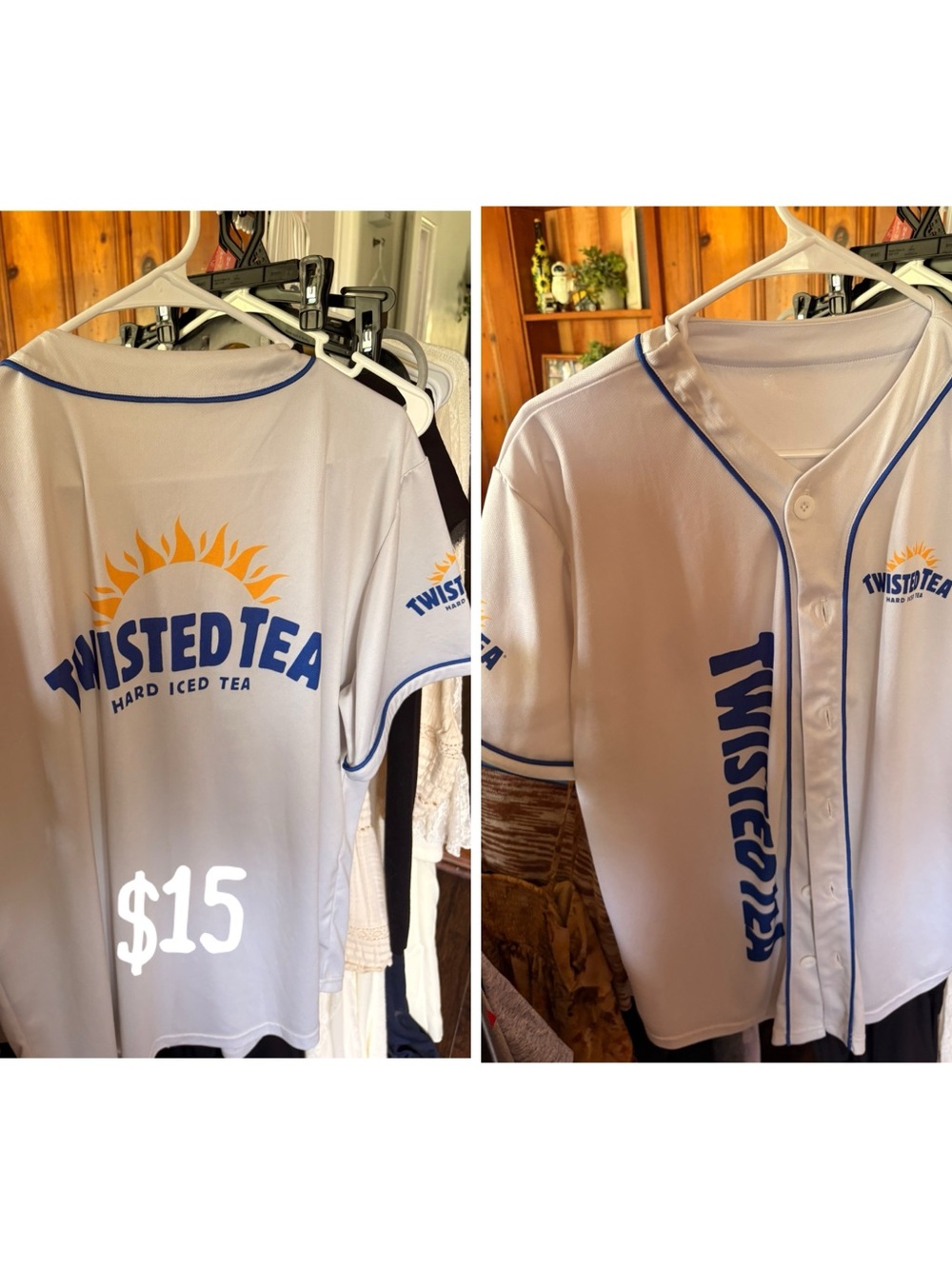 Twisted White & Blue Kids Baseball Jersey with Yellow Sun Logo